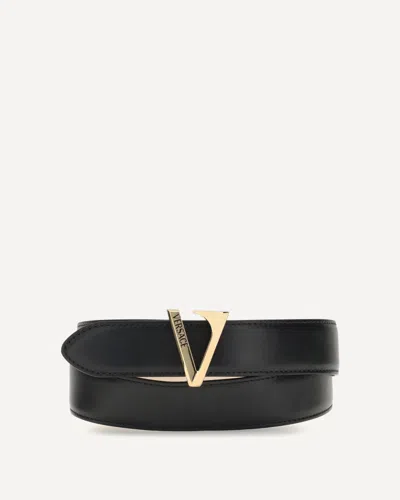 Versace Calfskin V Belt In Black
