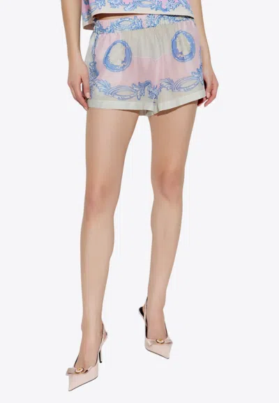 Versace Cameo Mini Shorts In Silk-blend