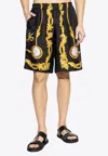 Versace Cameo Silk Bermuda Shorts In Black