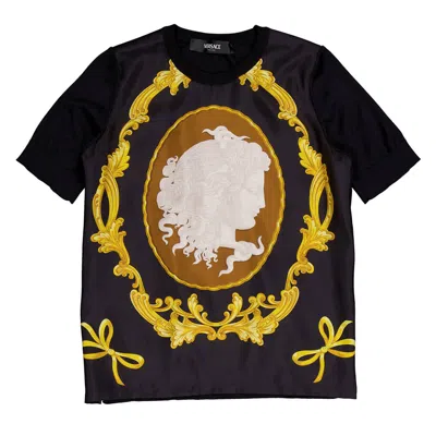 Versace Cameo Silk-foulard Wool Knit Top In Black