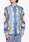 Versace Blue Shirt With Maxi Medusa Print On The Back And Baroque Pattern In Silk Man