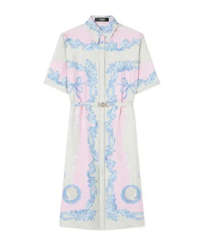 Versace Graphic Print Silk Shirt Dress In Printed