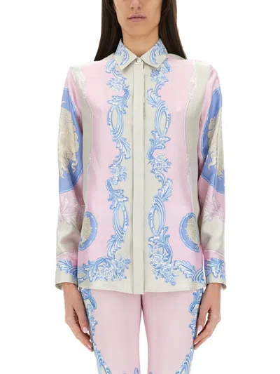 Versace Cameo Silk Shirt In Pink