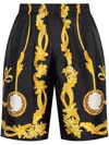 Versace Black Swimsuit With All-over Cameo Print In Tech Fabric Man In Black