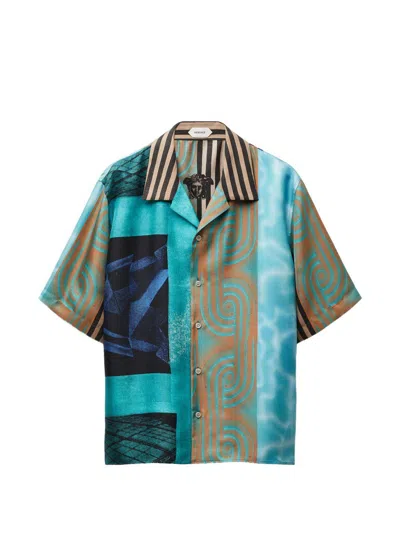 Versace Camicia A Maniche Corte In Seta Multicolor