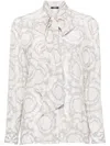 Versace Barocco-printed Long-sleeved Crepe Shirt In Grigio