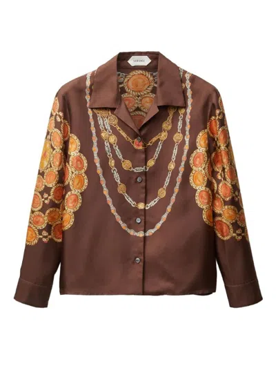 Versace Shirt Printed Shirt Look 62 Brown With Printed Silk Motif For Women