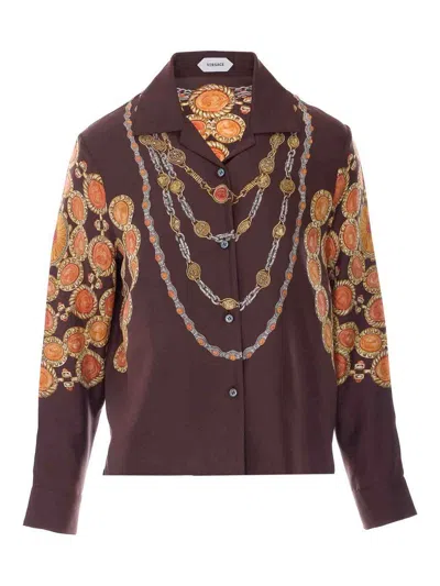 Versace Shirt Printed Shirt Look 62 Brown With Printed Silk Motif For Women