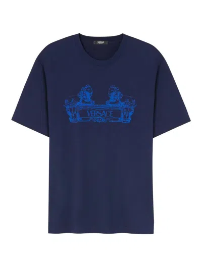 Versace Cotton T-shirt In Dark Blue