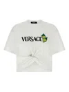Versace Strawberry Garden Safety Pin Cropped T-shirt In White