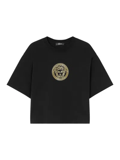 Versace Cropped "medusa" T-shirt In Black