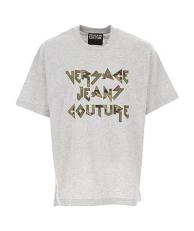 Versace Camouflage-logo Appliqué T-shirt In Gray