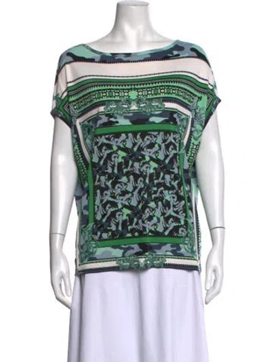 Pre-owned Versace Camouflage Print Scoop Neck Top In Green