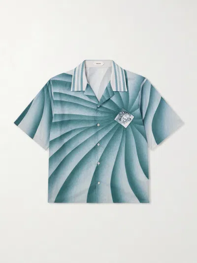 Versace The Vortex Print Cotton Poplin Camp Shirt In Blue