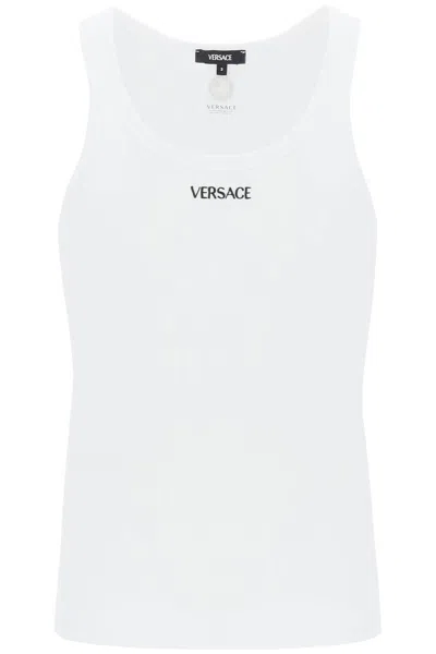 Versace Canotta Intima Con Ricamo Logo In White