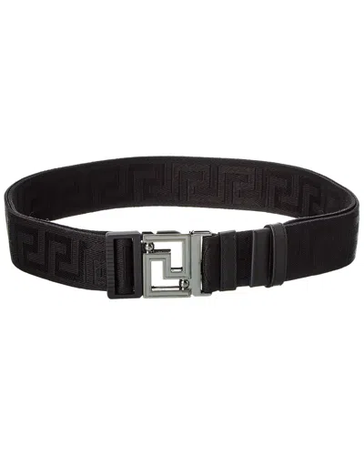 Versace Canvas & Leather Belt In Black