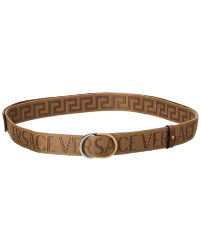 Versace Canvas & Leather Belt In Brown