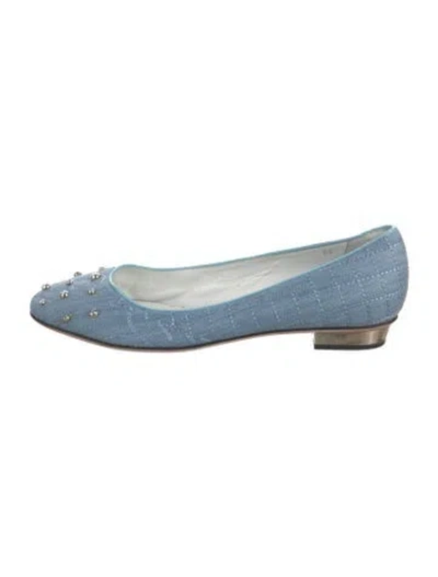Pre-owned Versace Canvas Ballet Flats In Blue