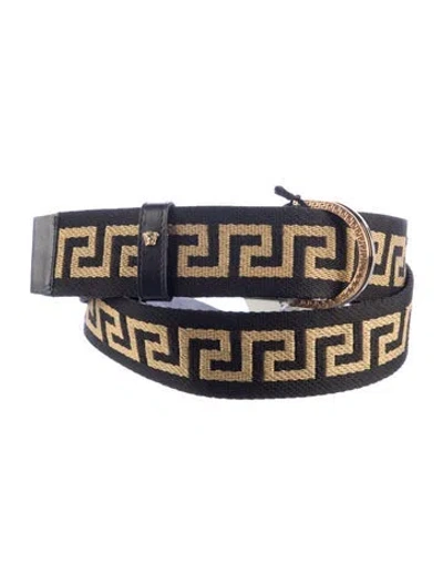 Pre-owned Versace Canvas Belt W/ Tags In Black/yellow