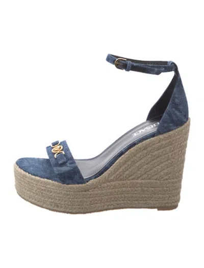 Pre-owned Versace Canvas Crystal Embellishments Espadrilles In Blue