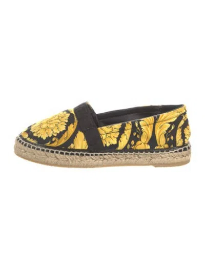 Pre-owned Versace Canvas Floral Print Espadrilles In Black