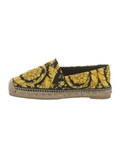 Pre-owned Versace Canvas Floral Print Espadrilles In Gold