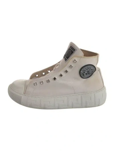 Pre-owned Versace Canvas Graphic Print Sneakers In Multicolor