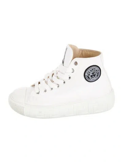 Pre-owned Versace Canvas Graphic Print Sneakers In White