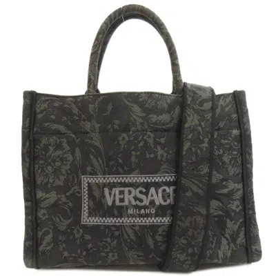 Pre-owned Versace Canvas Handbag () In Green