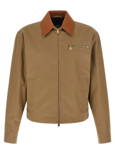 Versace Canvas Jacket In Brown