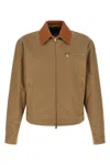 Versace Beige Jacket With Leather Collar And Metallic Medusa Head Detail In Cotton Canvas Man In Multi