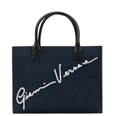 Pre-owned Versace Canvas Leather Handbag Tote Bag () In Blue