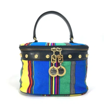 Pre-owned Versace Canvas Leather Handbag Vanity Bag () In Multi