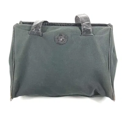 Pre-owned Versace Canvas Leather Shoulder Bag Tote Bag () In Black
