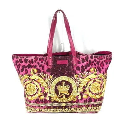 Pre-owned Versace Canvas Leather Shoulder Bag Tote Bag () In Pink