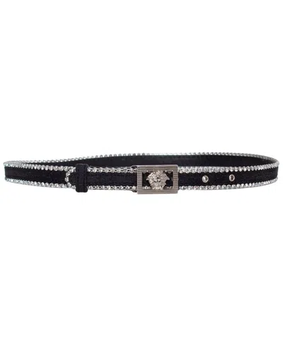 Pre-owned Versace Canvas Medusa Belt With Strass (authentic Pre-loved) In Black