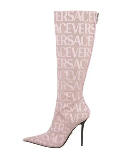 Pre-owned Versace Canvas Printed Boots In Pink