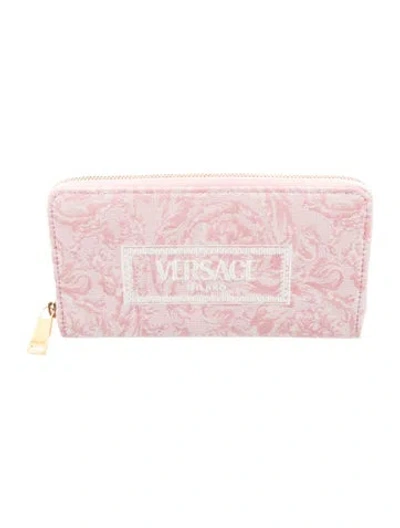 Pre-owned Versace Canvas Printed Continental Wallet In Pink