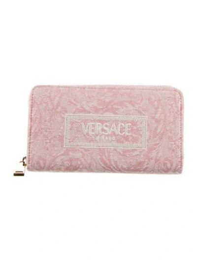 Pre-owned Versace Canvas Printed Wallet In Pink/white