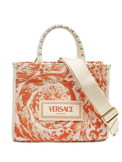Pre-owned Versace Canvas Raffia Tote Bag In Neutral