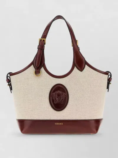 Versace Canvas Riviere Tote Bag Contrast Trim In Neutral
