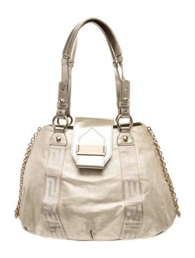 Pre-owned Versace Canvas Shoulder Bag In Gold/neutrals