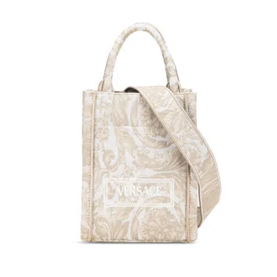 Pre-owned Versace Canvas Shoulder Bag Tote Bag () In Sand