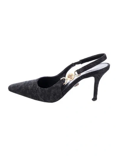 Pre-owned Versace Canvas Slingback Pumps In Black