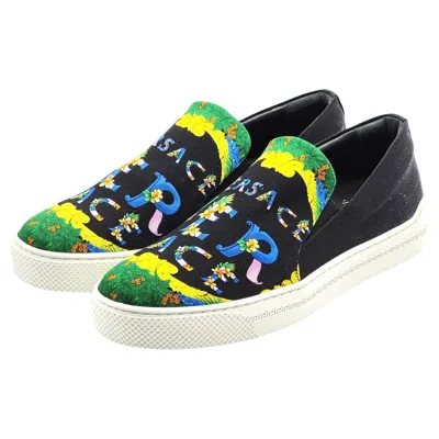 Pre-owned Versace Canvas Slip On Sneakers In Black