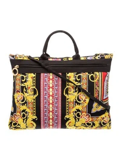Pre-owned Versace Canvas Top Handle Bag In Black