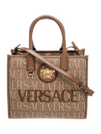 Pre-owned Versace Canvas Top Handle Bag In Brown