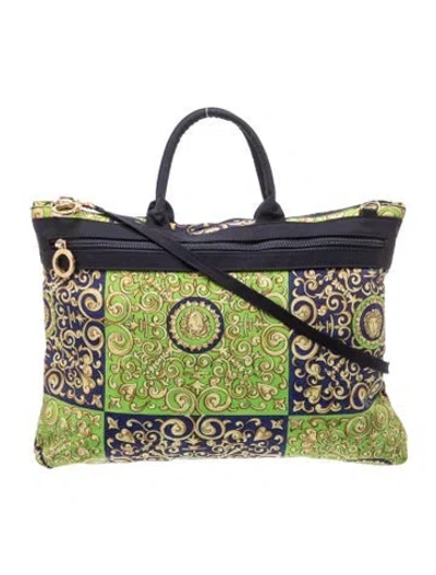Pre-owned Versace Canvas Top Handle Bag Vintage In Blue