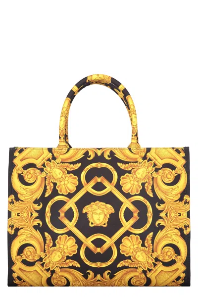 Versace Canvas Tote Bag In Black