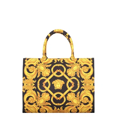 Versace Canvas Tote Bag In Black